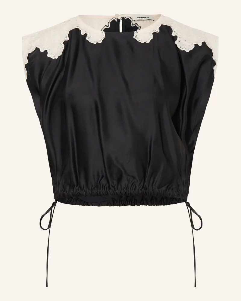 Sandro Cropped-Blusentop Aus Satin schwarz Schwarz