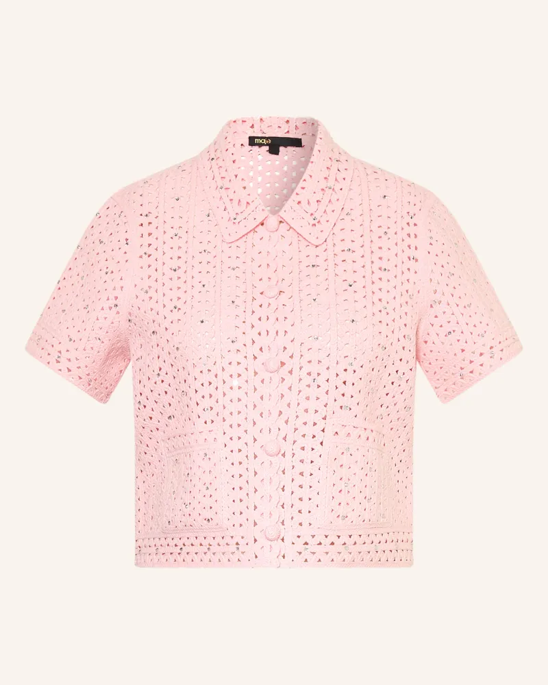 Maje Strickjacke Mit Schmucksteinen pink Rosa