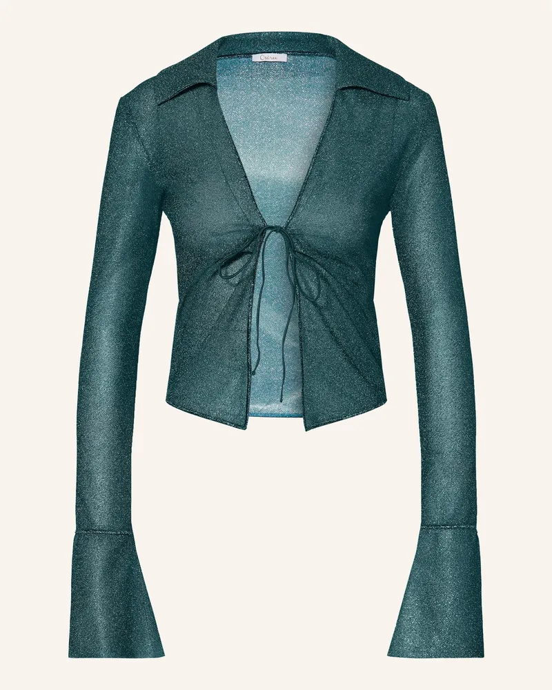 Oséree Bluse Lumière Mit Glitzergarn blau Petrol