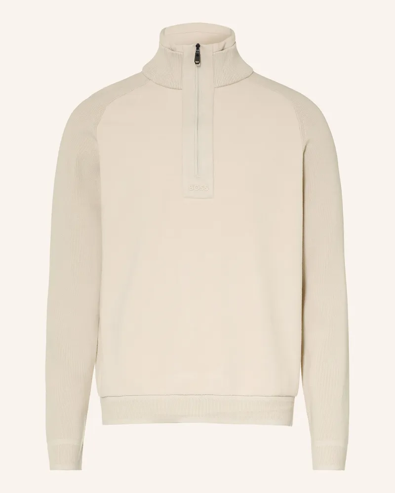 HUGO BOSS Troyer Teddy Im Materialmix beige Mint