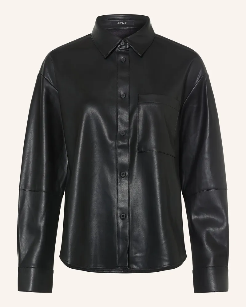 OPUS Hemdbluse Falaxy In Lederoptik schwarz Schwarz