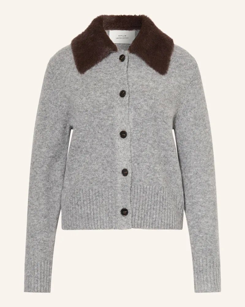 OPUS Strickjacke Dofur Mit Abnehmbarem Kunstfell-Kragen grau Grau