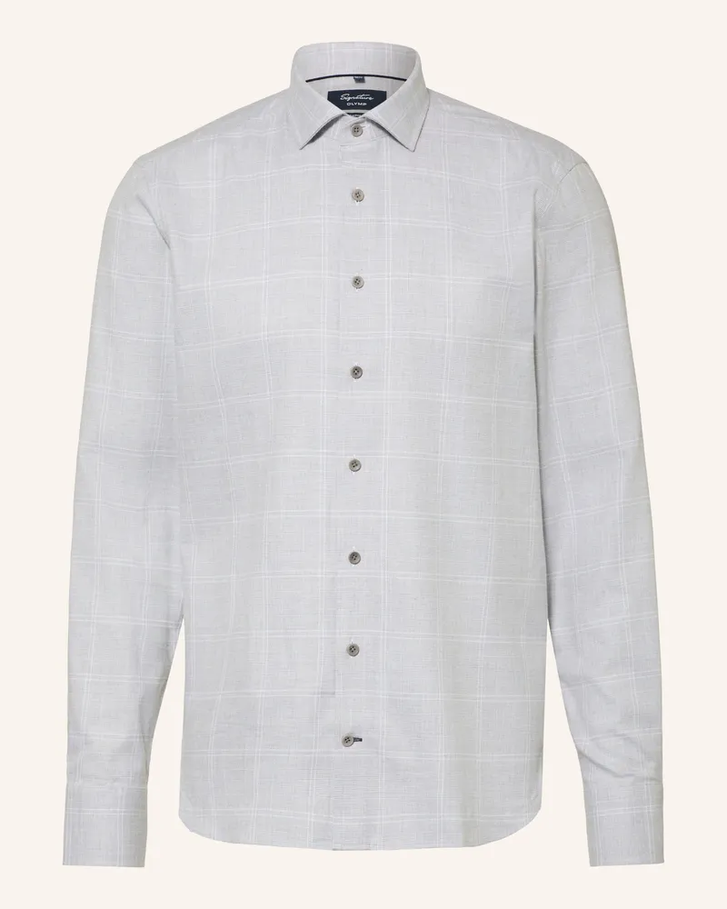 Olymp Flanellhemd Casual Tailored Fit grau Hellgrau