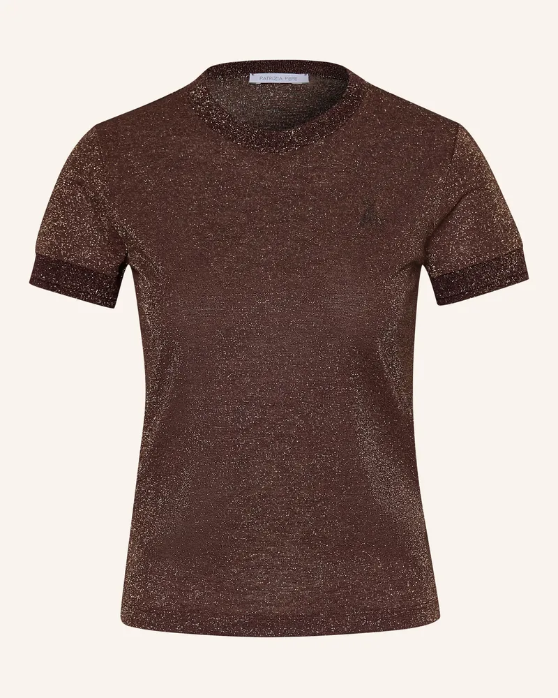 Patrizia Pepe Strickshirt mit Glitzergarn Braun