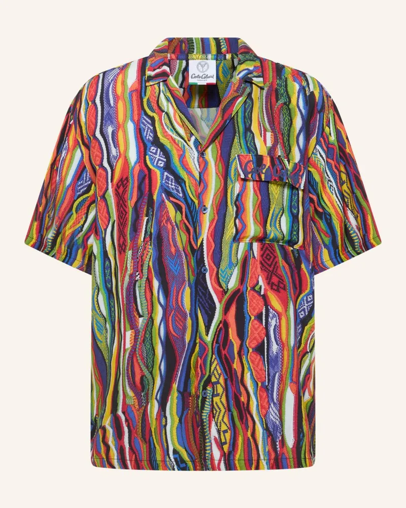 Carlo Colucci Carlo Colucci Hemd - Signature Knit Print Federa beige Blau