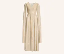 Abendkleid mit Plissees und Glitzergarn