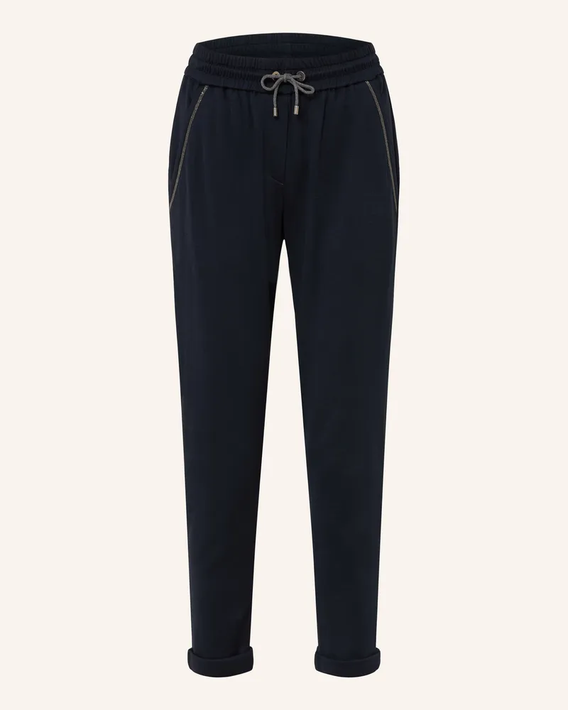 Brunello Cucinelli 7/8-Hose Im Jogging-Stil Mit Seide Und Perlen blau Dunkelblau