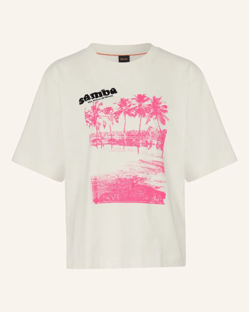 HUGO BOSS T-Shirt Eregular Mit Schmuckperlen weiss Ecru