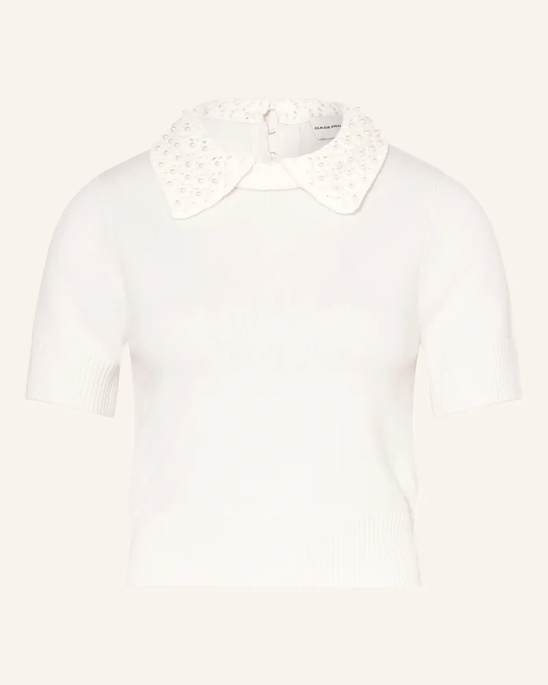 Claudie Pierlot Strickshirt mit Schmuckperlen Ecru