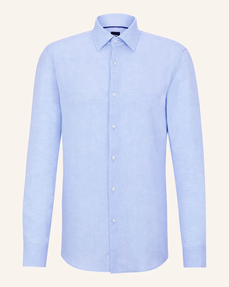 HUGO BOSS Leinenhemd HANK Slim Fit Hellblau