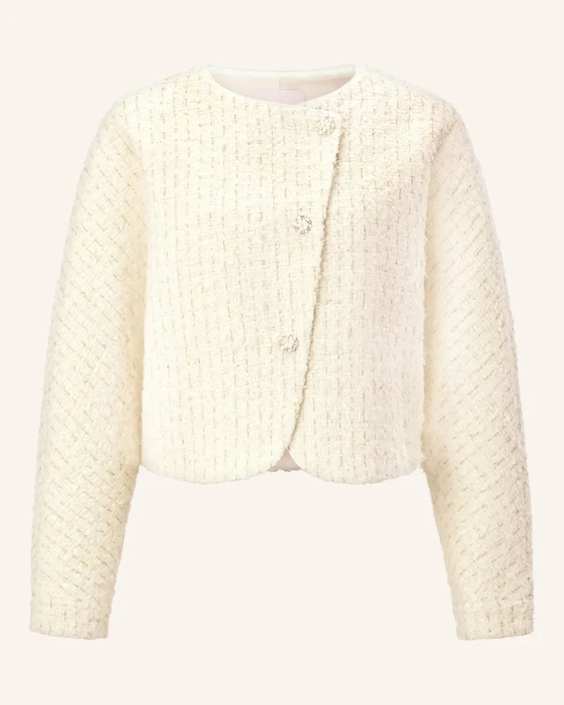 Rich&Royal Bouclé-Jacke mit Glitzergarn und Schmucksteinen Weiss