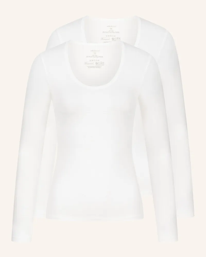 Ehrlich Textil 2er Pack Light Touch Tiefausgeschnittenes Langarmshirt Aus Lyocell - Seidig Weich weiss Beige
