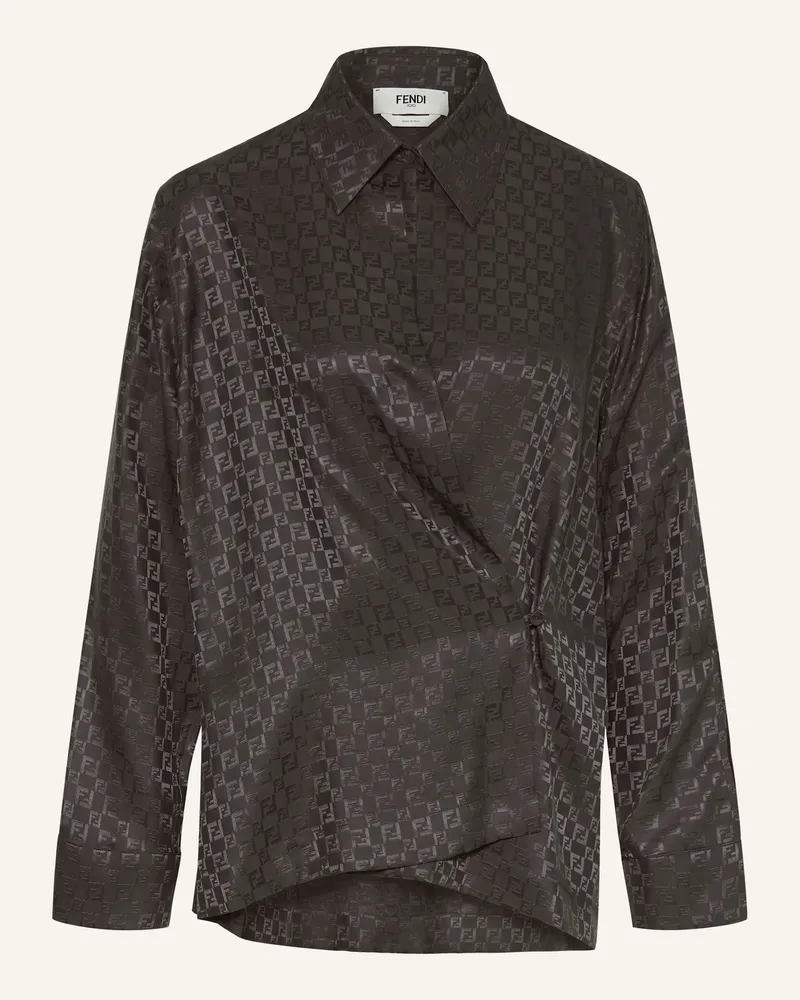 Fendi Blusenshirt Camicia Chess Aus Seide braun Dunkelbraun