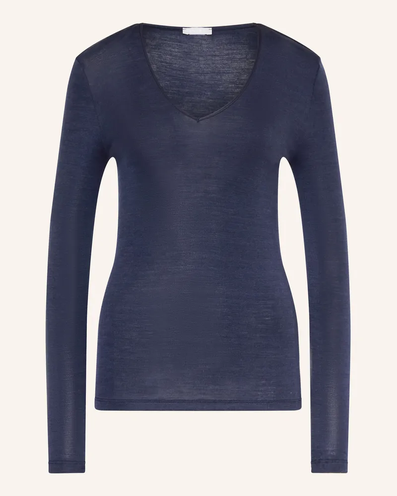 Hanro Longsleeve WOOLEN SILK aus Merinowolle mit Seide Blau