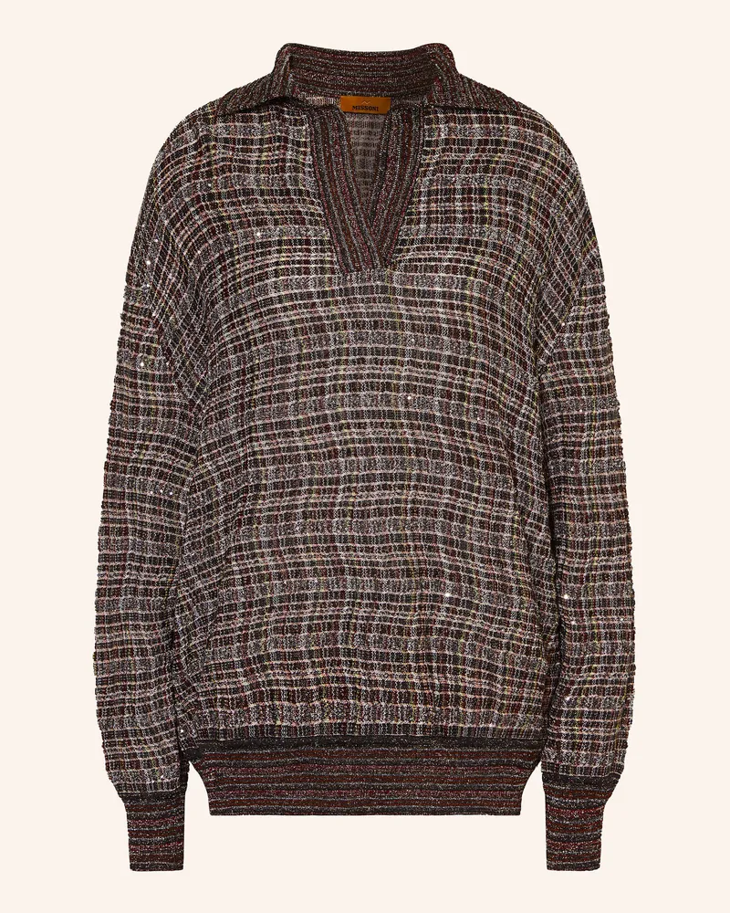 Missoni Strick-Poloshirt mit Pailletten Schwarz