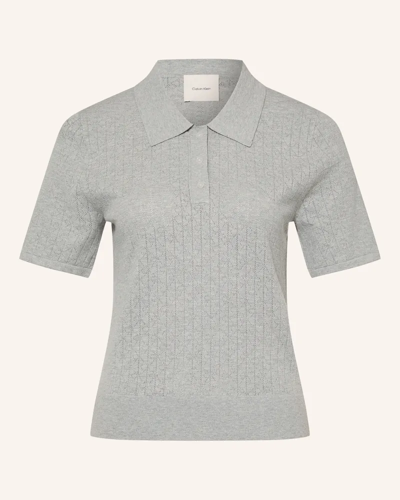 Calvin Klein Strick-Poloshirt grau Hellgrau