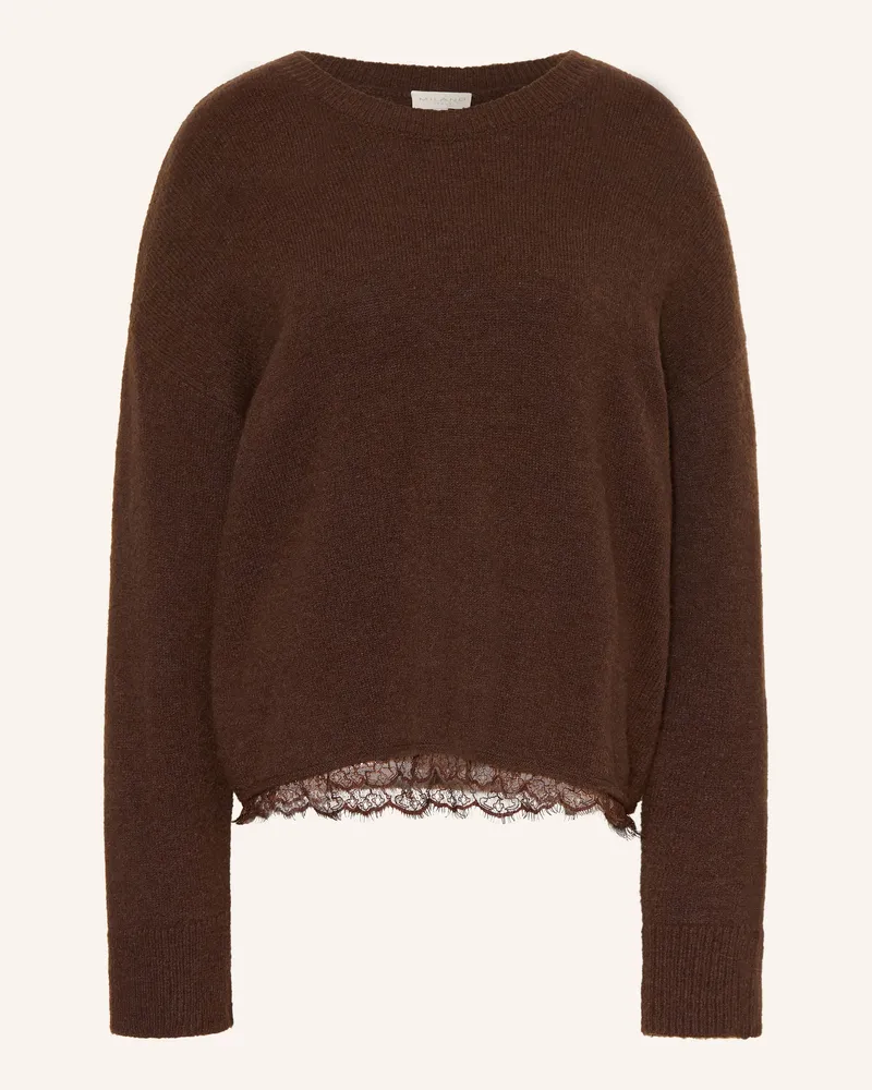 Milano Italy Pullover Mit Spitze braun Dunkelbraun
