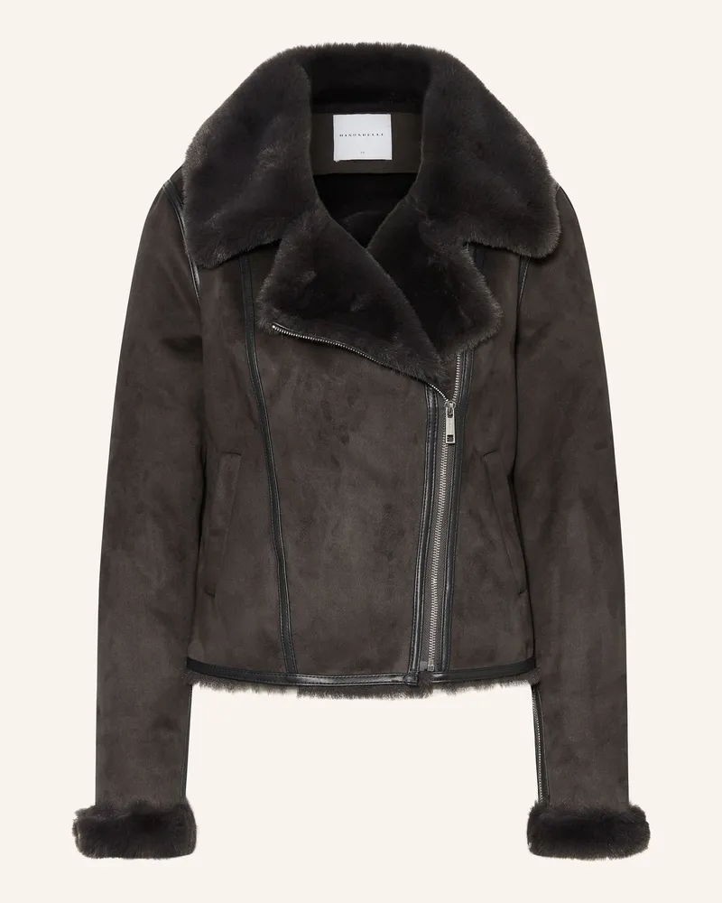 RINO & PELLE Bikerjacke mit Kunstfell Dunkelgrau