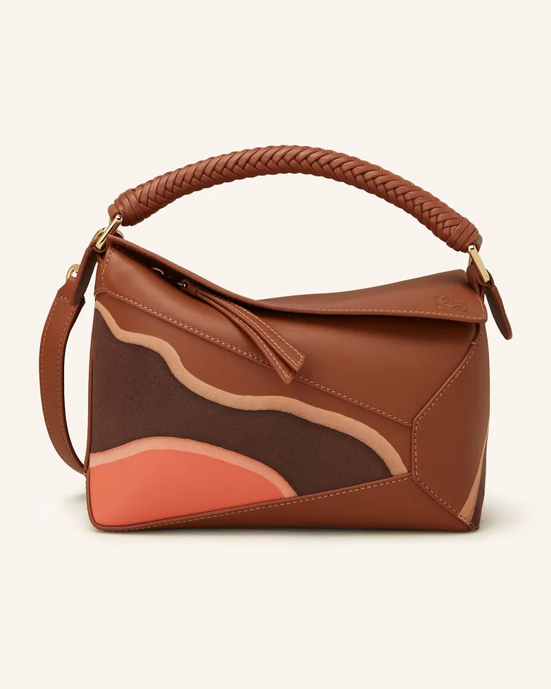 Loewe Handtasche Puzzle Edge Landscape Small rot Braun