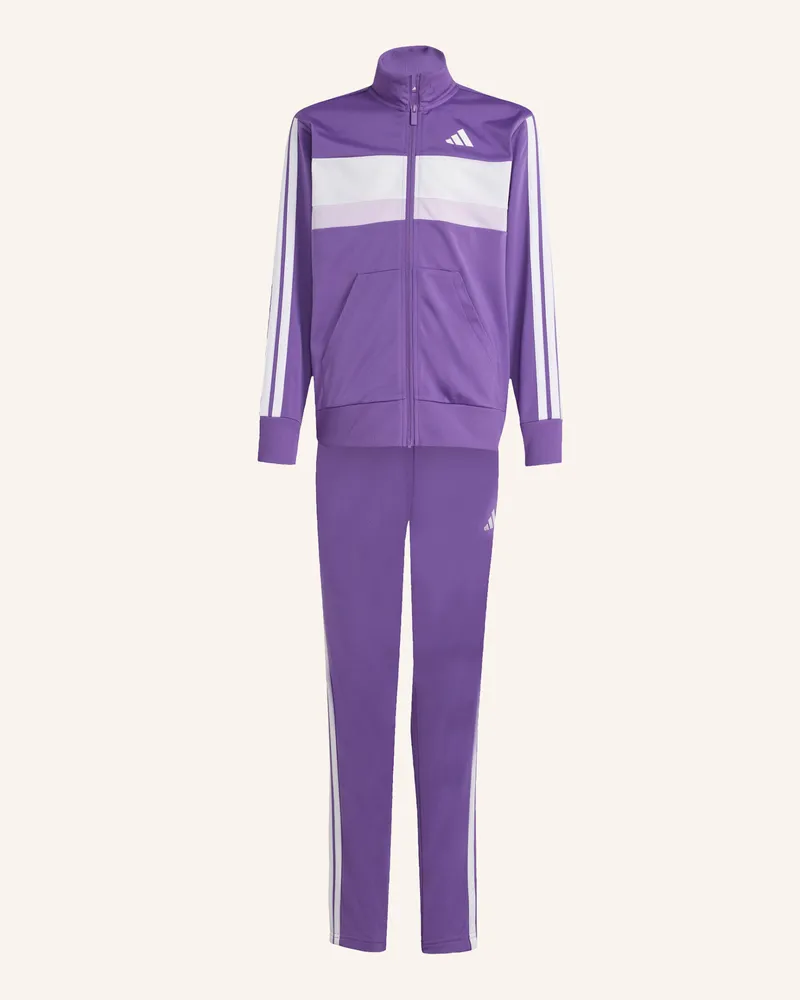 adidas Seasonal Essentials Tiberio 3-Streifen Tricot Kids Trainingsanzug gruen Weiss