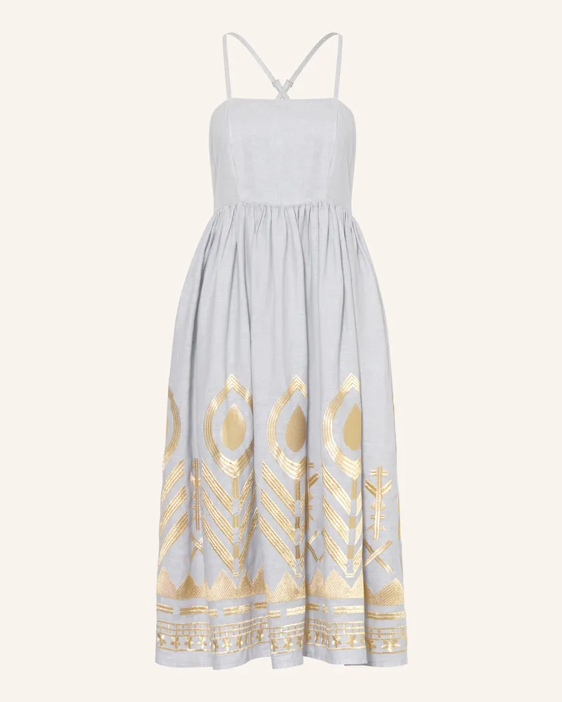 Greek Archaic Kori Strandkleid FEATHER aus Leinen mit Glitzergarn Hellgrau