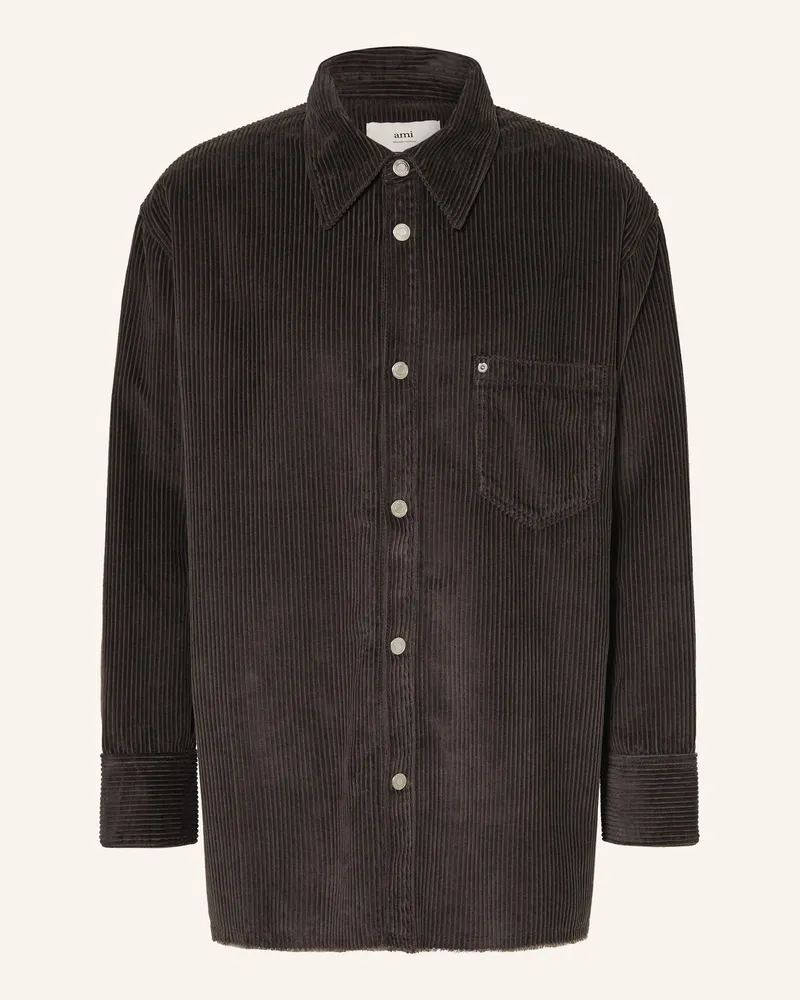 AMI Paris Cord-Overshirt grau Dunkelgrau