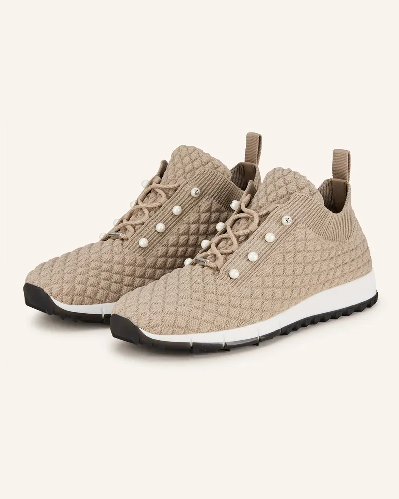 Jimmy Choo Sneaker VELES mit Schmuckperlen Taupe