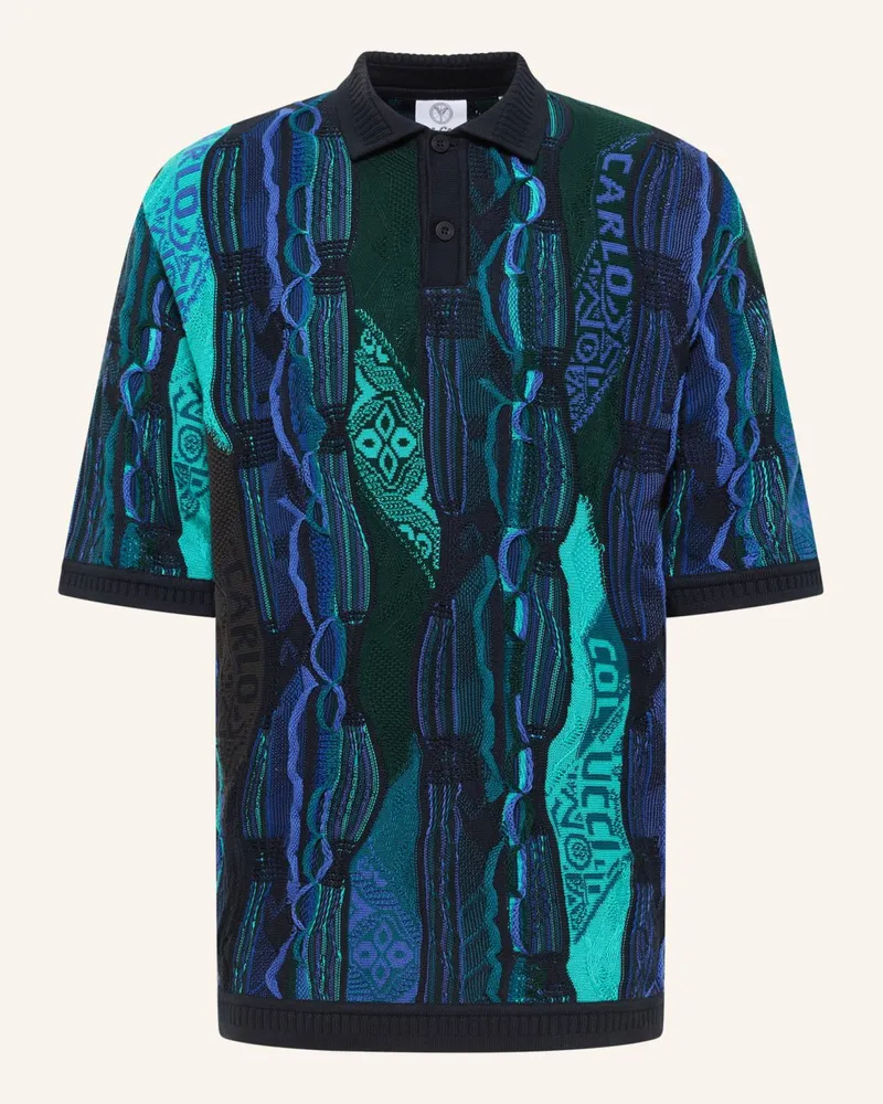 Carlo Colucci Oversize Strick Poloshirt - 3D Knit ERHARD Dunkelblau