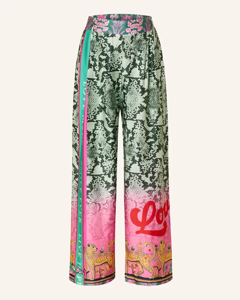Miss Goodlife Marlenehose aus Satin mit Galonstreifen Hellgrün