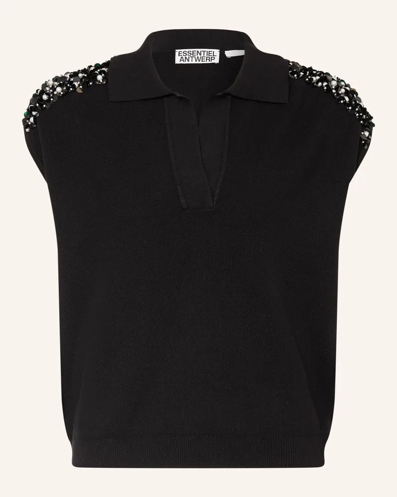 Essentiel Strick-Poloshirt Joline Mit Pailletten Und Schmucksteinen schwarz Schwarz