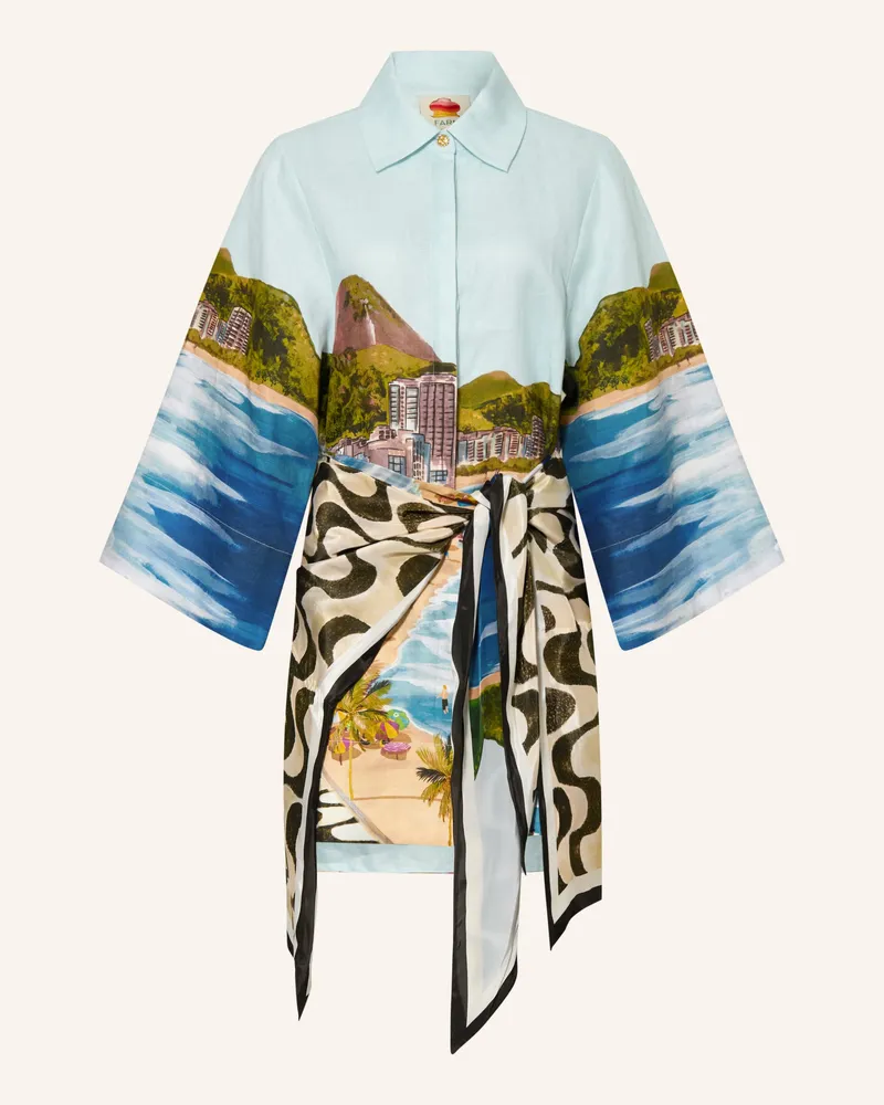 FARM Rio Hemdblusenkleid Copacabana Beach Aus Leinen blau Hellblau