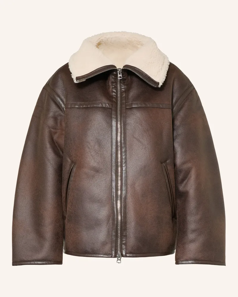 Replay Jacke In Lederoptik Mit Teddyfell braun Dunkelbraun