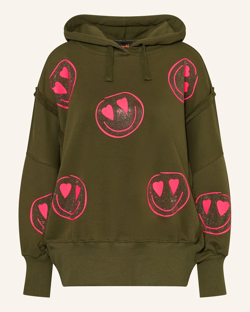 Miss Goodlife Hoodie mit Schmucksteinen Khaki