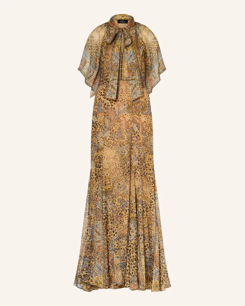 Etro Seidenkleid Mit Schluppe braun Hellbraun