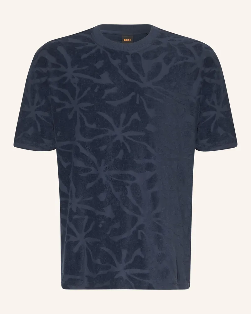 HUGO BOSS T-Shirt Flower Aus Frottee blau Dunkelblau