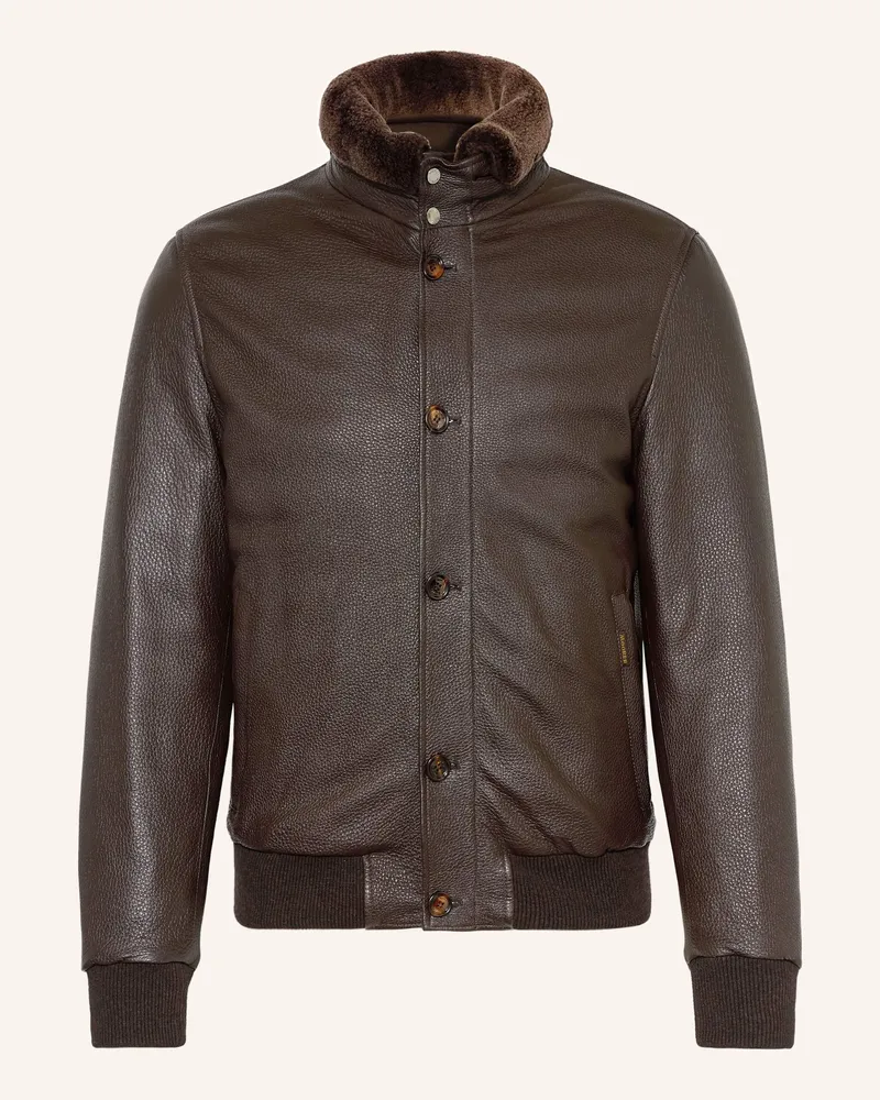 MOORER Lederjacke Dunkelbraun