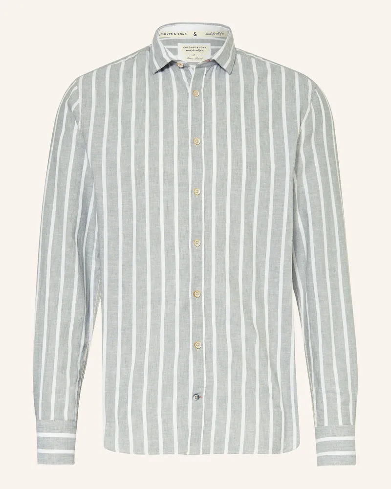 colours & sons Hemd Regular Fit mit Leinen Dunkelgrün