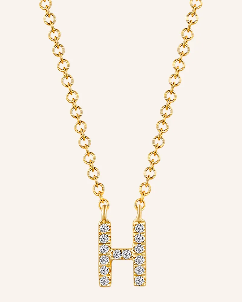 Leaf INITIALIEN Halskette „H“  aus 14 Karat Gelbgold mit Diamanten Gold