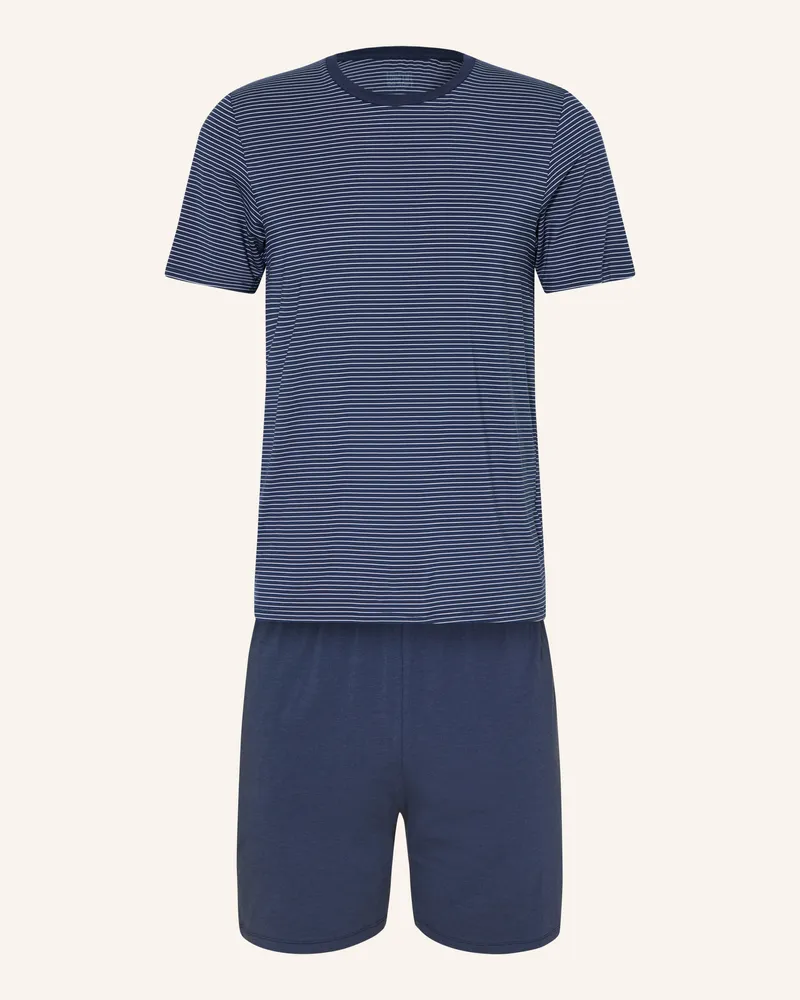 Schiesser Shorty-Schlafanzug Long Life Soft blau Dunkelblau