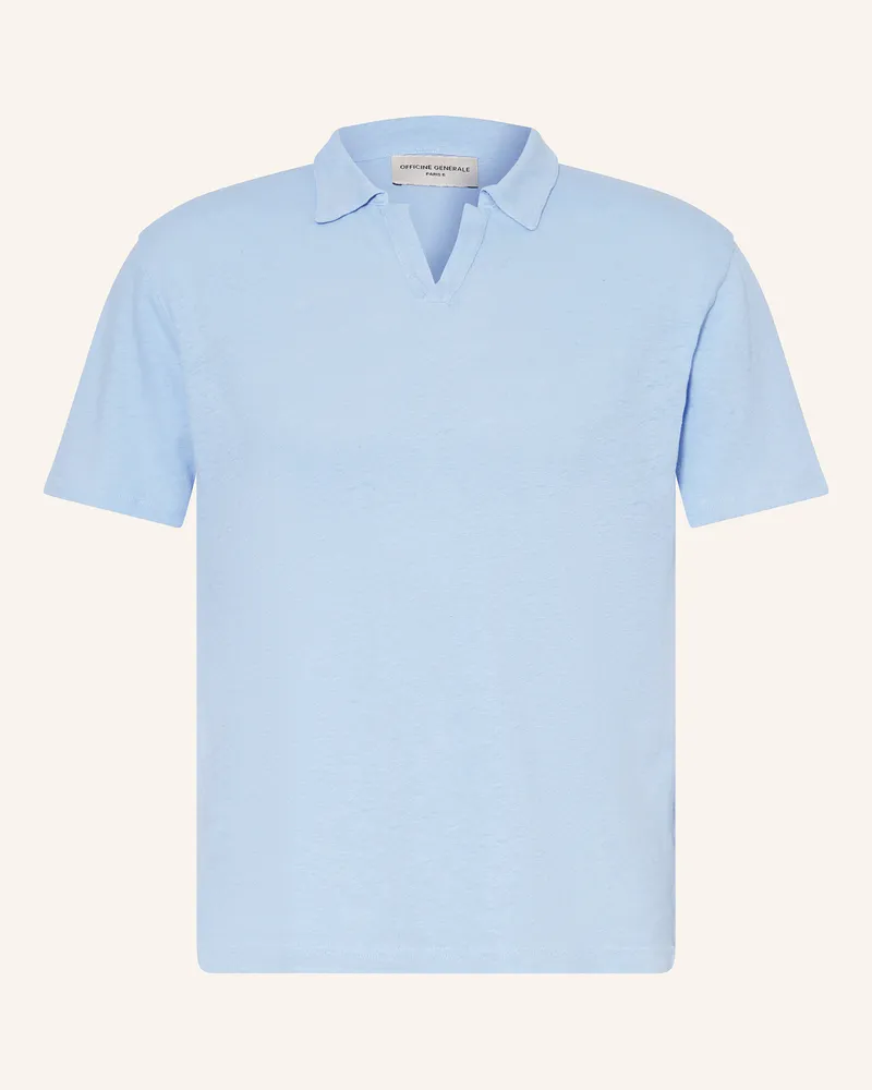Officine Generale Poloshirt SIMON mit Leinen Hellblau