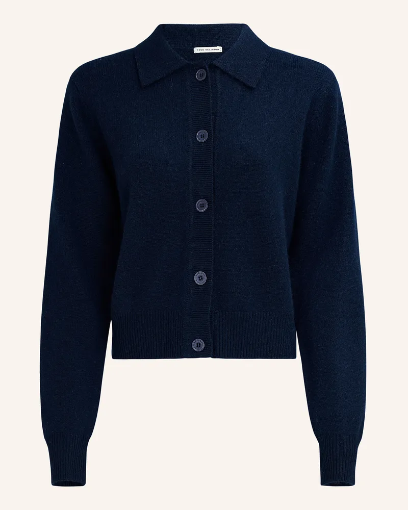 True Religion Strickjacke Polo Chunky blau Dunkelblau