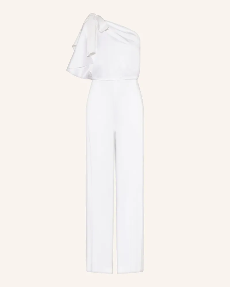 HUGO BOSS One-Shoulder-Jumpsuit DEIANA mit Volants und Schluppe Weiss