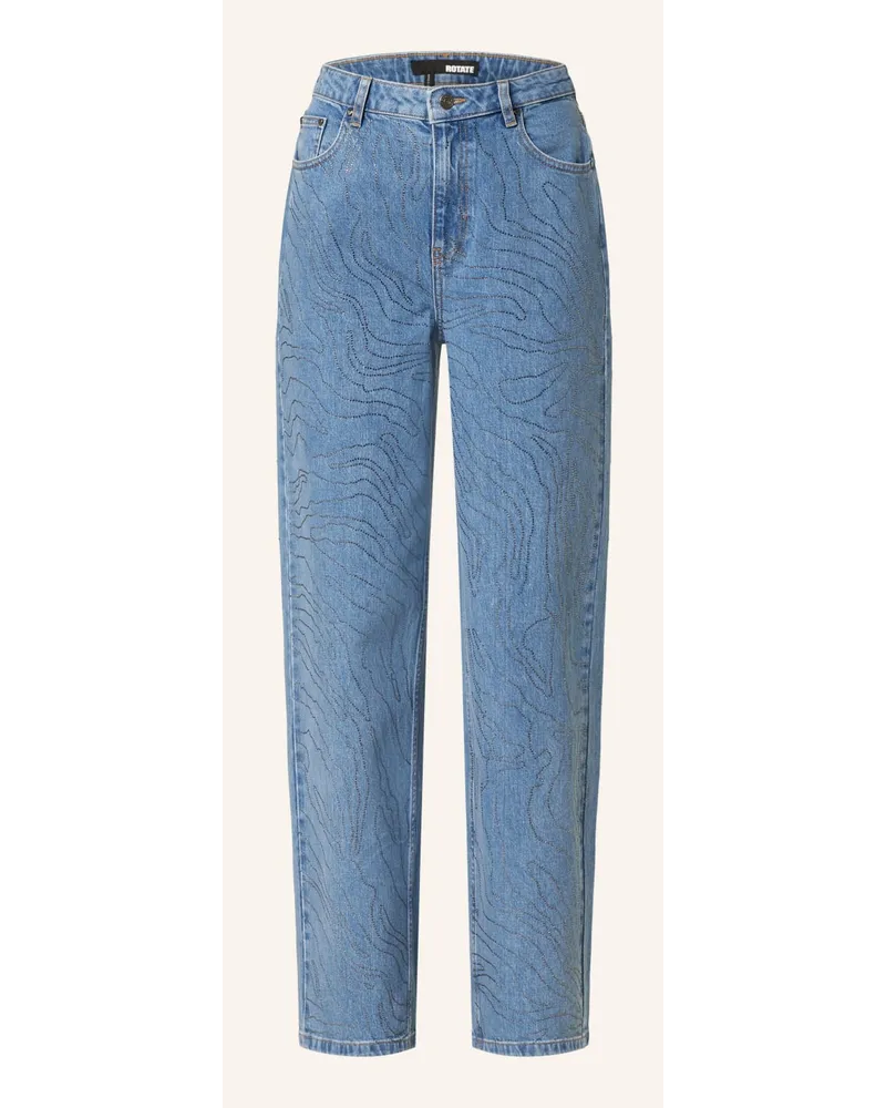 ROTATE Birger Christensen Straight Jeans mit Schmucksteinen Blau