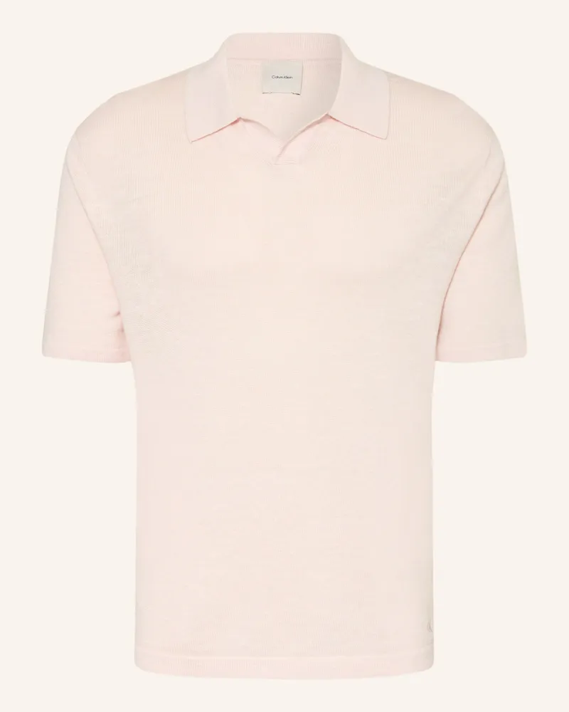 Calvin Klein Strick-Poloshirt mit Leinen Hellrosa