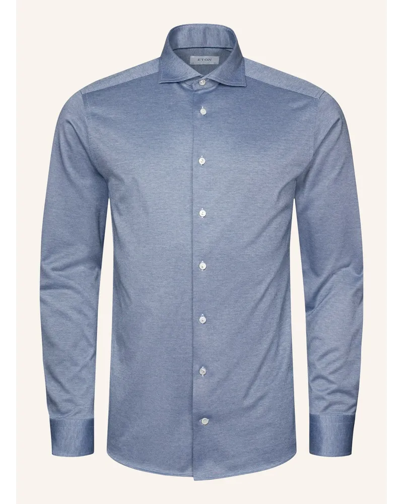 Eton Slim fit Filo di Scozia Piqué-Hemd Blau