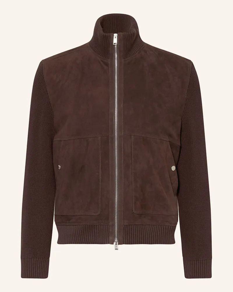 HUGO BOSS Lederblouson MAPARO im Materialmix Dunkelbraun