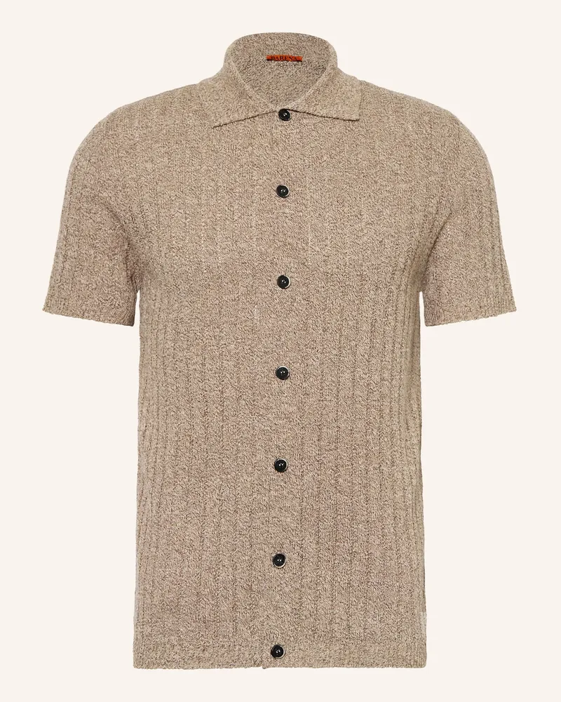BARENA Kurzam-Hemd ELO Extra Slim Fit mit Leinen Camel