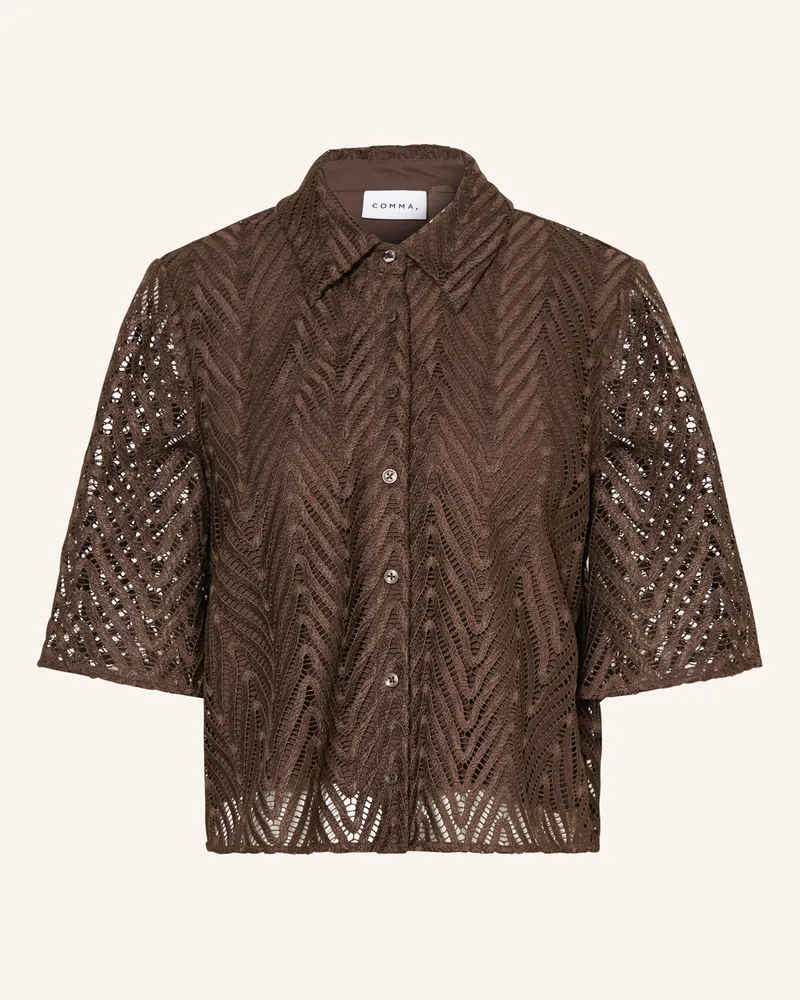 COMMA Hemdbluse aus Spitze Dunkelbraun