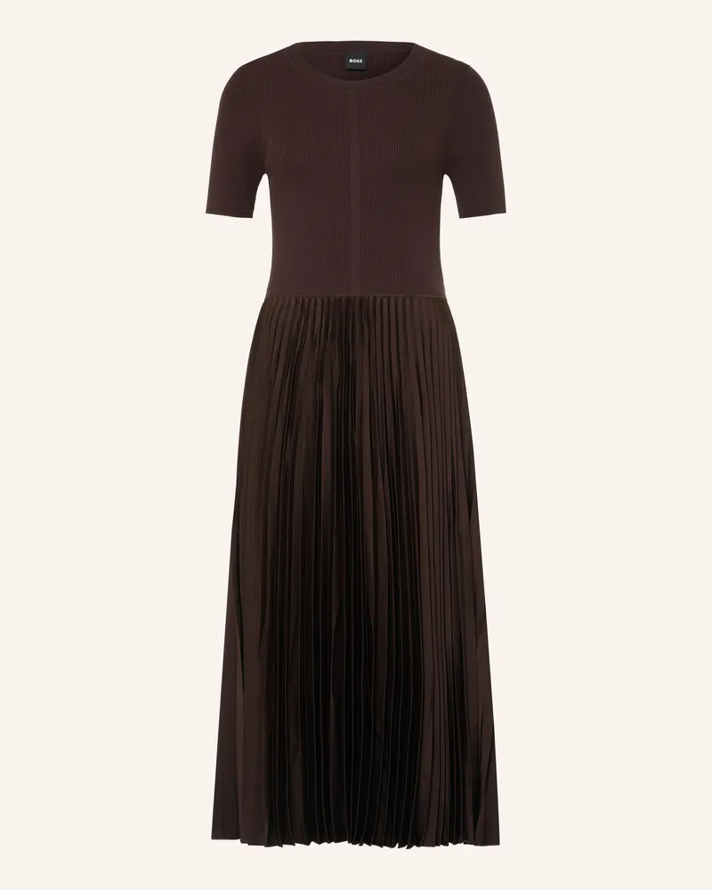 HUGO BOSS Kleid Fadridi Im Materialmix Mit Plissees braun Dunkelbraun