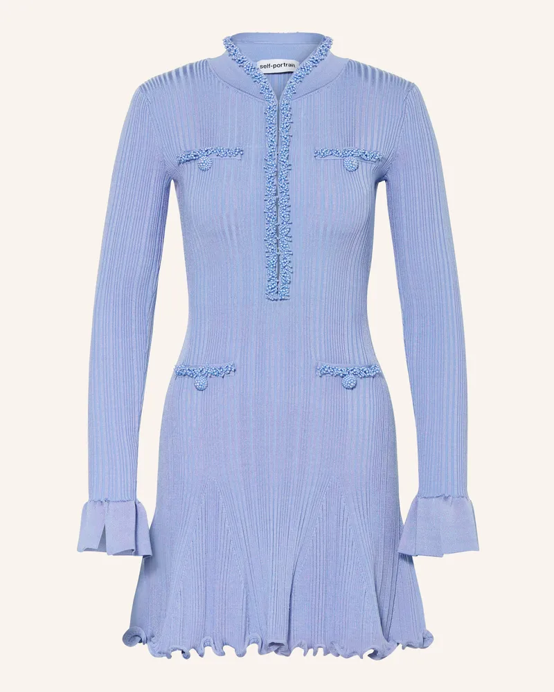 Self-Portrait Strickkleid Mit Schmuckperlen blau Hellblau